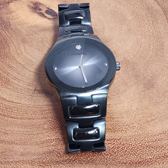 FOSSIL ARKITEKT FS-4166 All Black Real Diamond Stainless Steel Dress Watch/Used - Picture 3 of 12